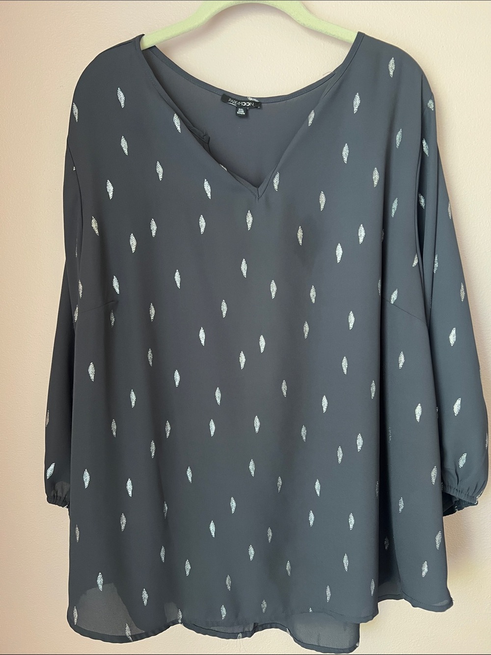 Papermoon Charcoal V-Neck Blouse with Silver Leaf Dots